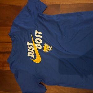 Nike Blue Tee with Yellow Swoosh and White Text